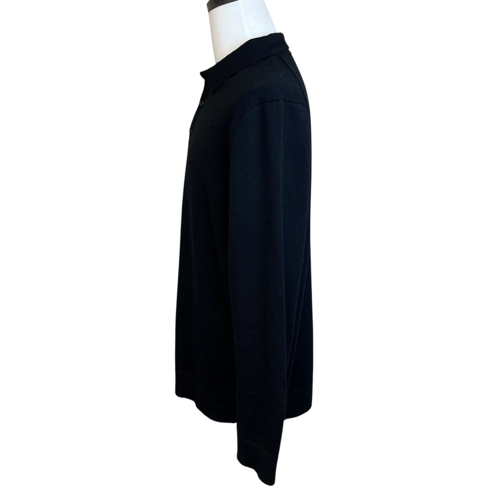 EXPRESS Black Merino Wool Blend Long Sleeve Polo Sweater Black Business Casual - Picture 8 of 14